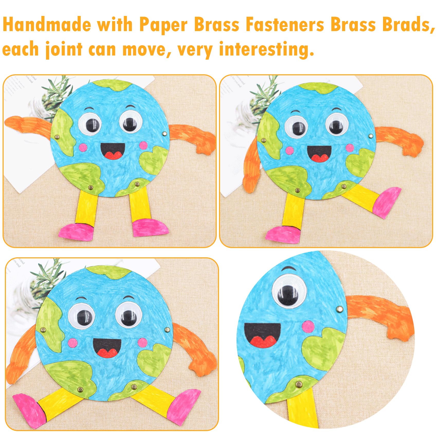 EuTengHao 700Pcs Brass Fasteners Scrapbooking Brads Round Head Brass Plated Fasteners for Craft Art Crafting School Decorative Scrapbooking DIY Supplies (1/2 Inch Shank, 8mm Head, Gold）