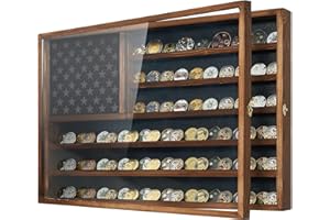 DONONR Challenge Coin Display Case, 27.6" x 18.3" Lockable Military Coin Holder Cabinet with Removable Star Board, Solid Wood Coins Cases for Collectors Plexiglass Coins Rack Stand