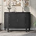 P PURLOVE Retro Style Buffet Sideboard Table Accent Storage Cabinet with Storage Cabinet,Curved Corner Design Console Table with Antique Pattern Doors for Entryway Living Room