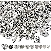SUPERFINDINGS 200Pcs 10 Styles Heart Shape Spacer Beads Tibetan Style Alloy Beads Heart Loose Bead Antique Silver Metal Love Bead for Earring Bracelet Necklace Jewelry Making, Hole:1-3mm