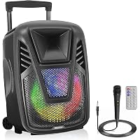 Enceinte Bluetooth PA Pyle 580W - 8", Lumière Disco, Micro Sans Fil, Batterie, Roulettes - Pour Karaoké Et Fêtes
