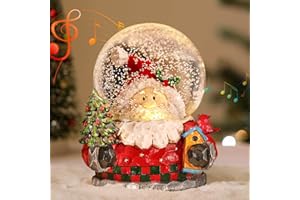Lewondr Christmas Snow Globe, Santa Claus Holding A Xmas Tree and A Log Cabin, Battery Powered Xmas Snowy Globe, Snow Lantern Christmas Decoration for Home Bedroom Fireplace