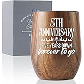 Onebttl 5 Year 5th Anniversary Wood Gift for Him, Husband, Wife, Her, 12oz Wood-grain Stainless Steel Insulated Tumbler for Marriage, Wedding