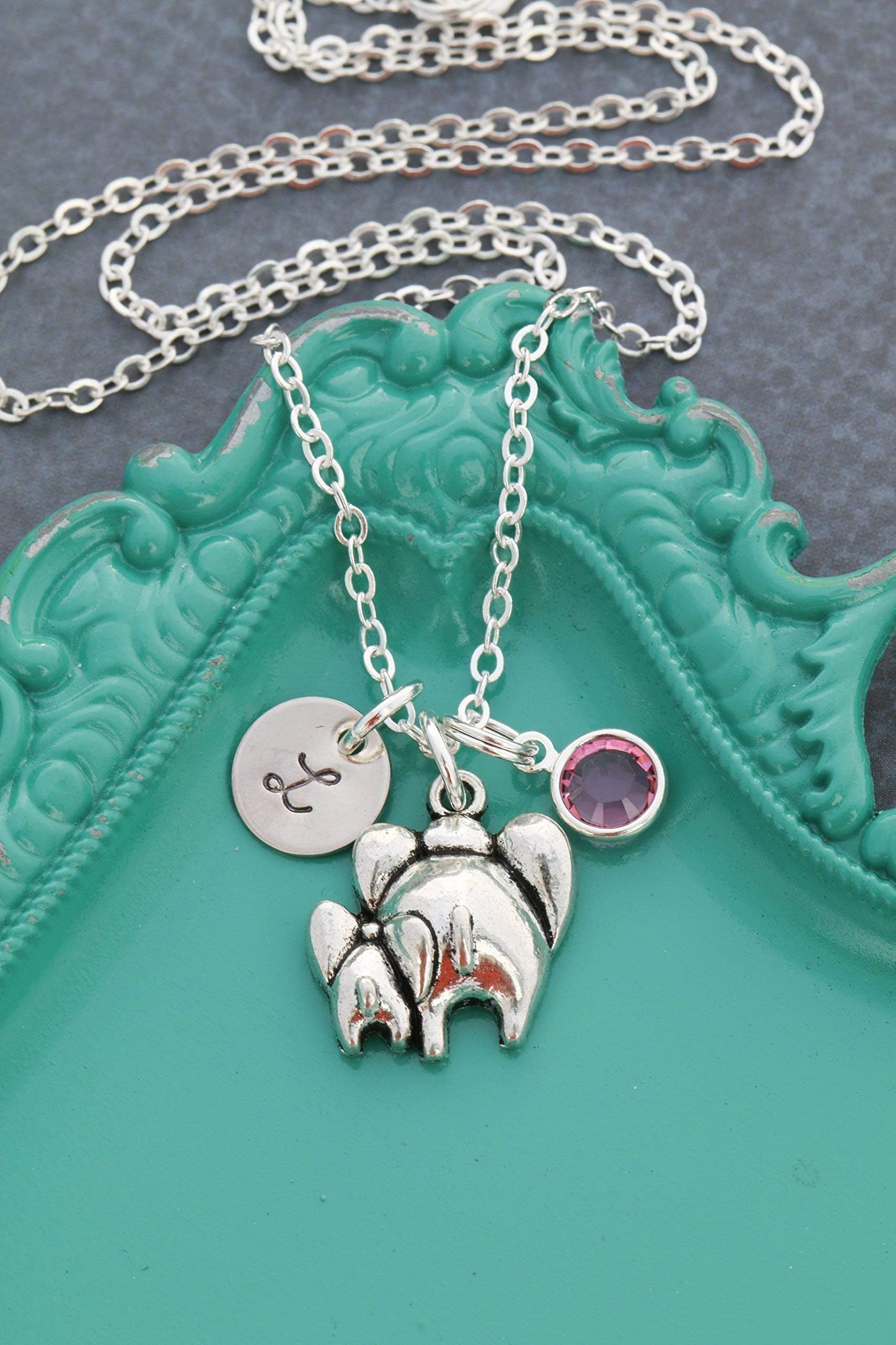 Mother Child Elephant Necklace - DII AAA - Mom Gift - 3/8 Inch 9MM Disc - Customize Initial Birthstone Color