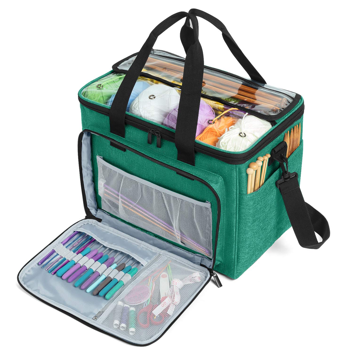 Teamoy Wool Storage Case Suitable for Carrying Knitting/Crochet Wool and Pockets for Accessories (Not Supplied), Nylon, Green