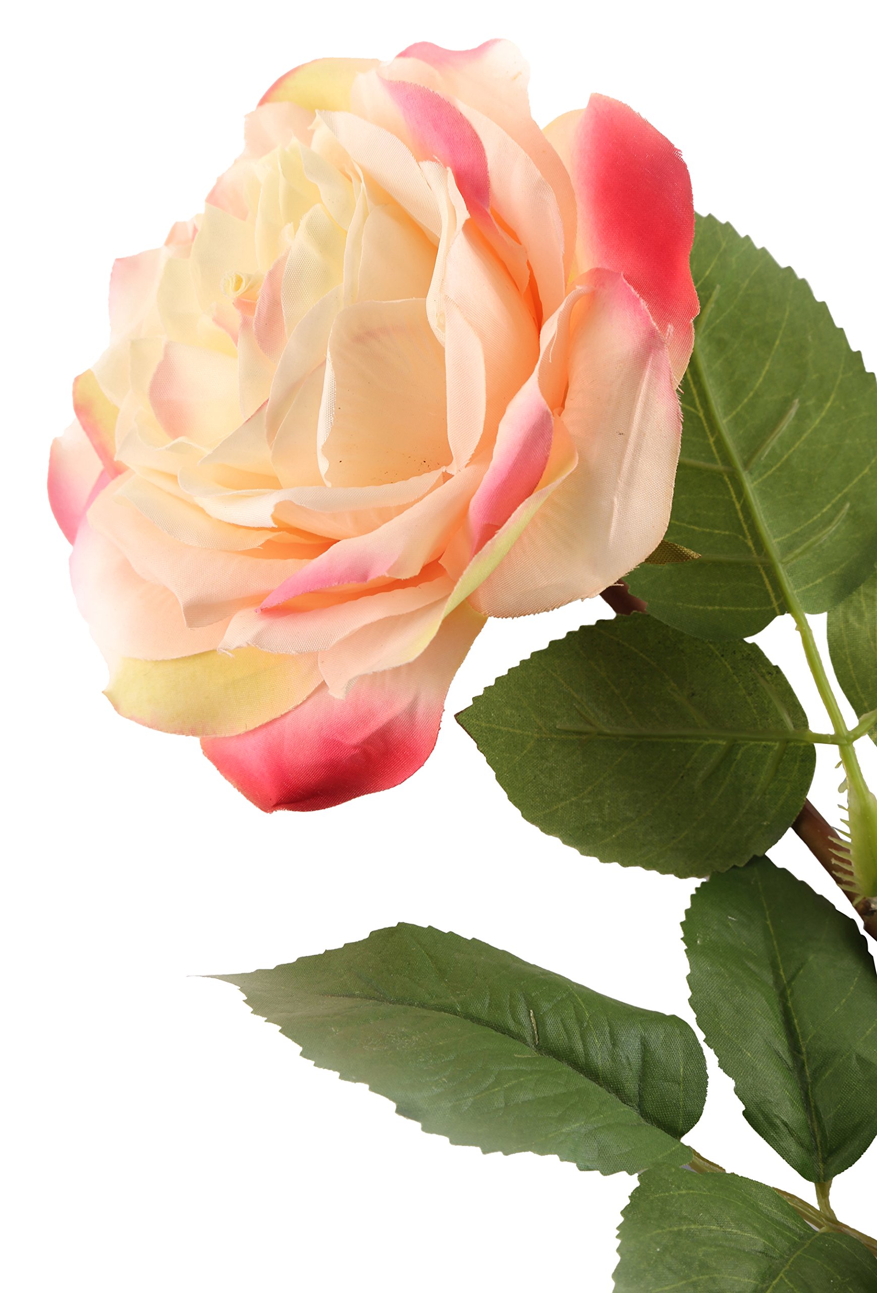 KONG Floral Elegance Artificial 92cm Single Stem Fully Open Cream and Pink Rose Flower