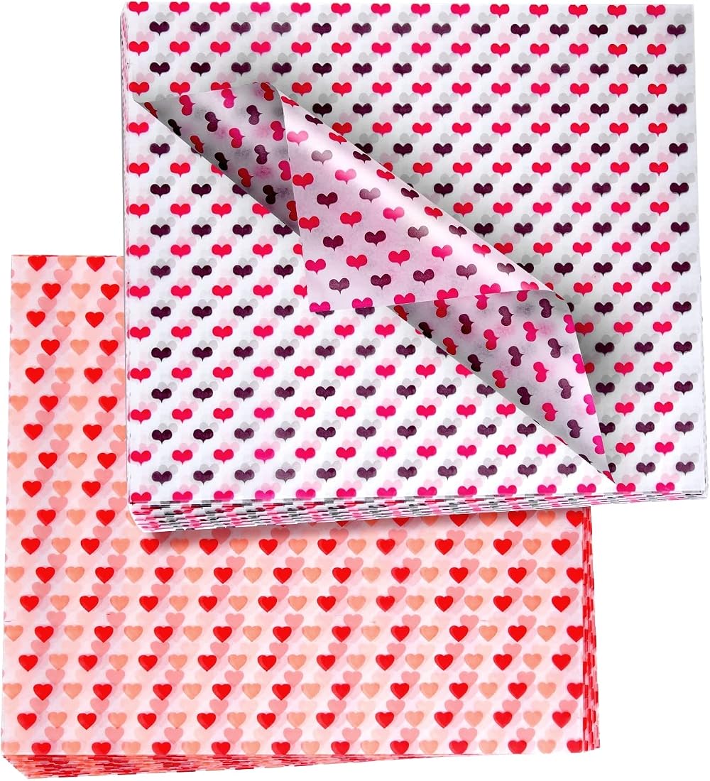 ASTARON Valentine's Wax Paper Sheets 100 Pcs 25x35 cm Heart Patterns
