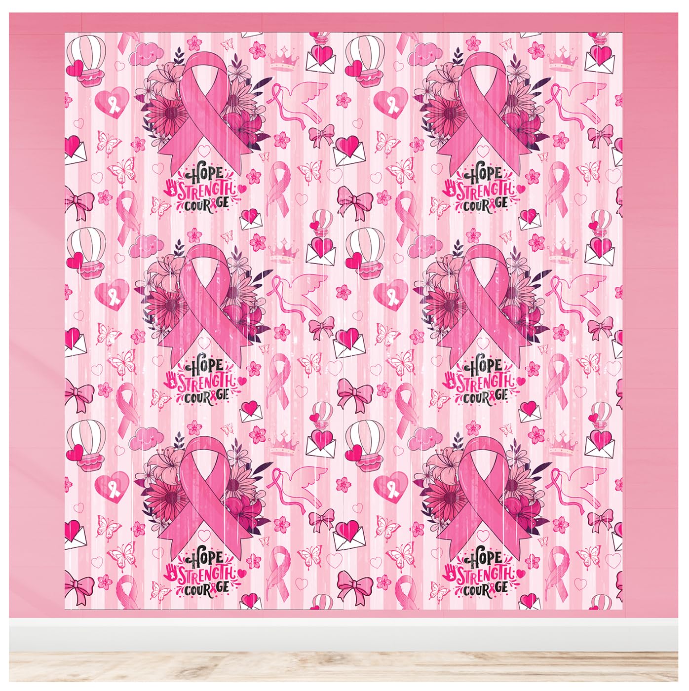 Photo 1 of 4 Hot Pink Breast Cancer Awareness Foil Fringe Curtains,3.3 ft x 6.6 ft Breast Cancer Awareness Party Photo Backdrop Party Streamers,for Cancer Walks Or Fundraiser Events(2pcs) (Pink)
