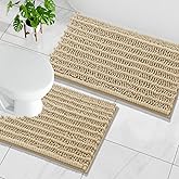 Arotive Luxury Chenille Bathroom Rugs Set 2 Piece, Extra Soft Absorbent Shaggy Bath Mats, Non-Slip Machine Wash Dry Bath Rugs for Bathroom, Shower, Tub and Toilet, 30x20 and U-Shaped 24x20, Beige