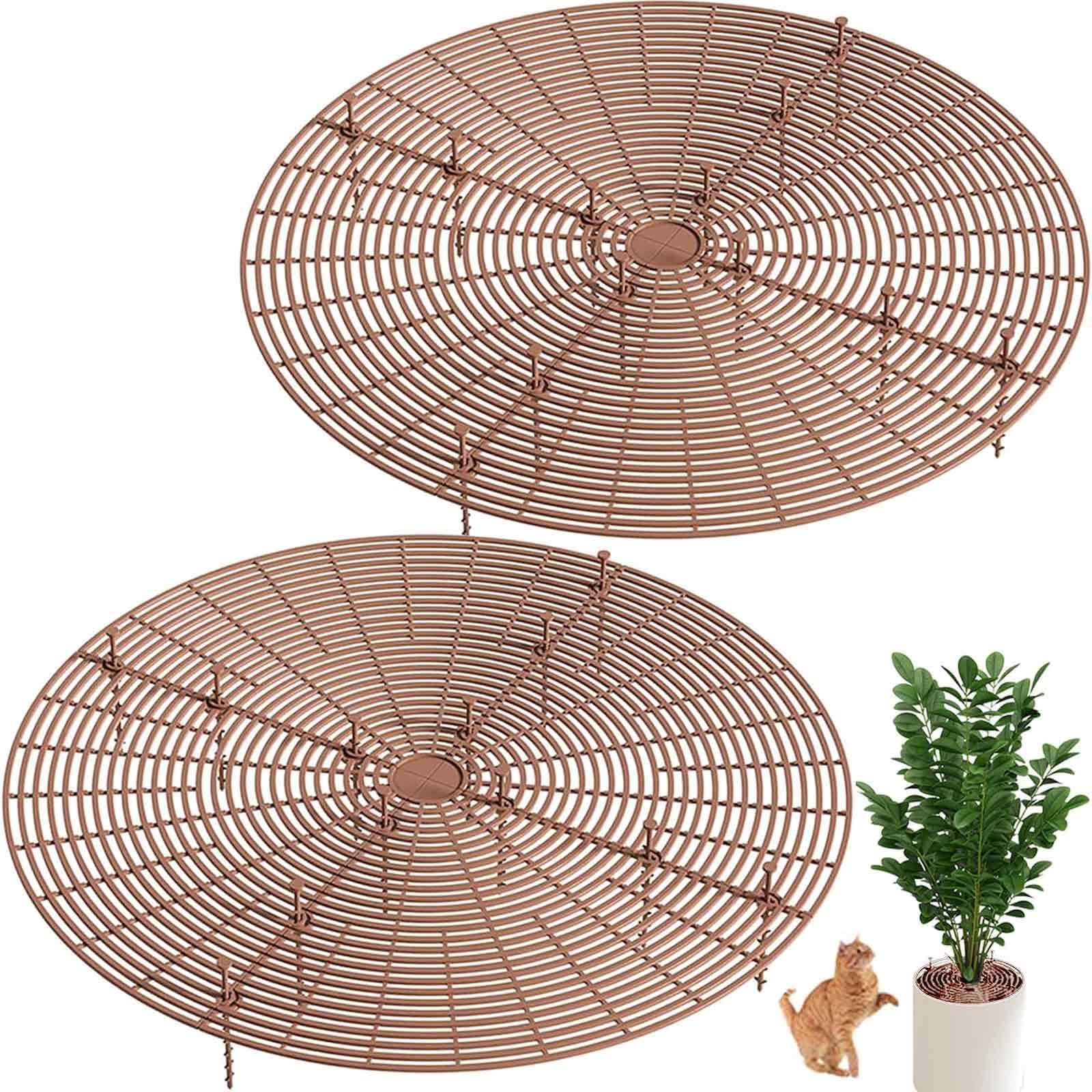 Brown Plant Pot Grid,Tianher 2 Pcs Large Cuttable Flower Pot Soil Cover Protectors with Deep Stakes, Flowerpot Cover,Protection Against Cats, to Protect Children, Pets (52cm)