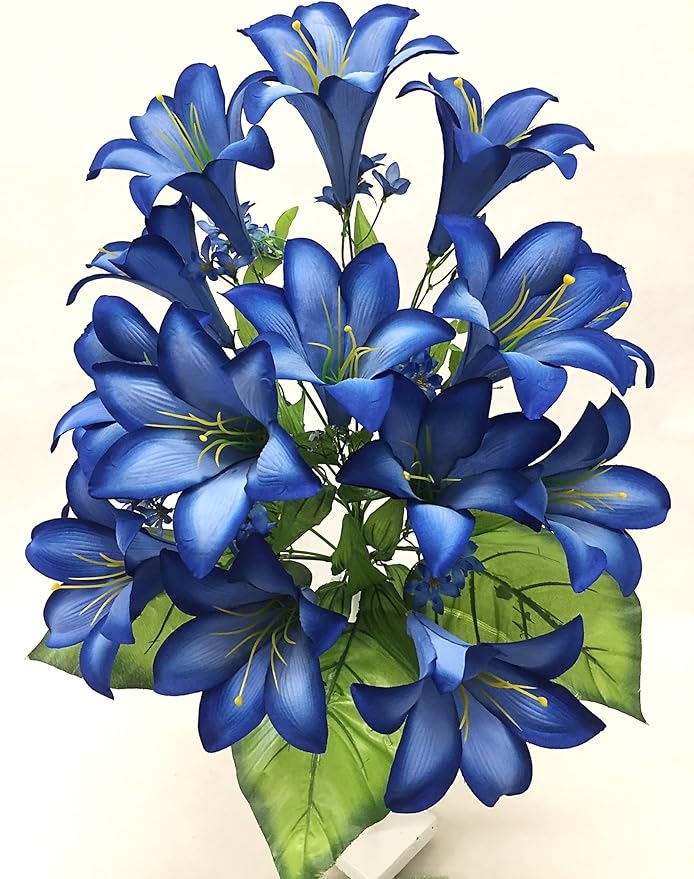 Silk Flower Garden 15 Heads Easter Lily Bouquet, Blue Home