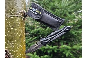 Folding Pocket Knife with Engraved Blade, Black Handle, 20cm Length, Multipurpose Camping Tool with Nylon Sheath