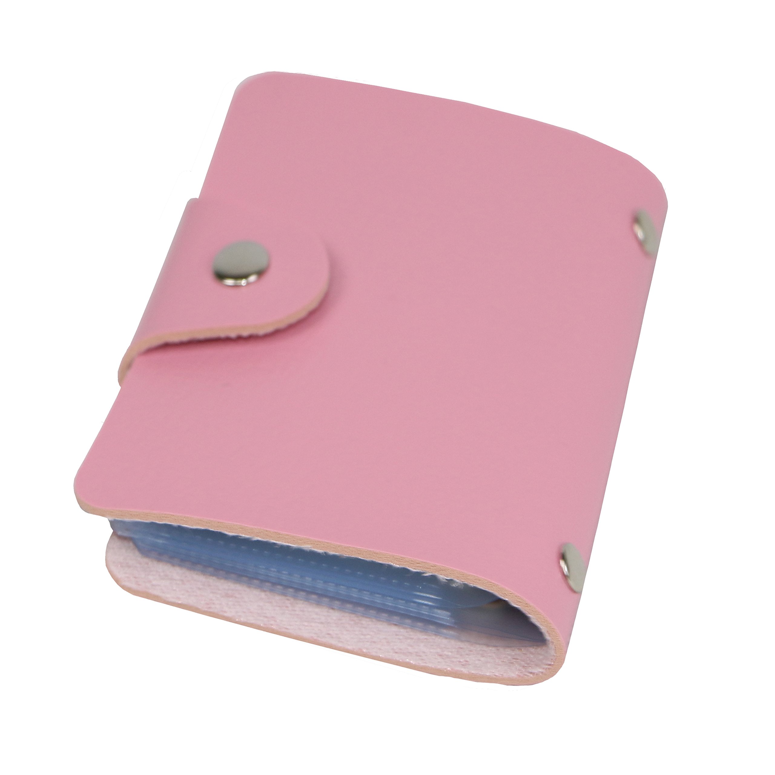 Unisex Small Leather Credit Card Holder Protector Wallet Bagwith - 12 Card Slots (pink)