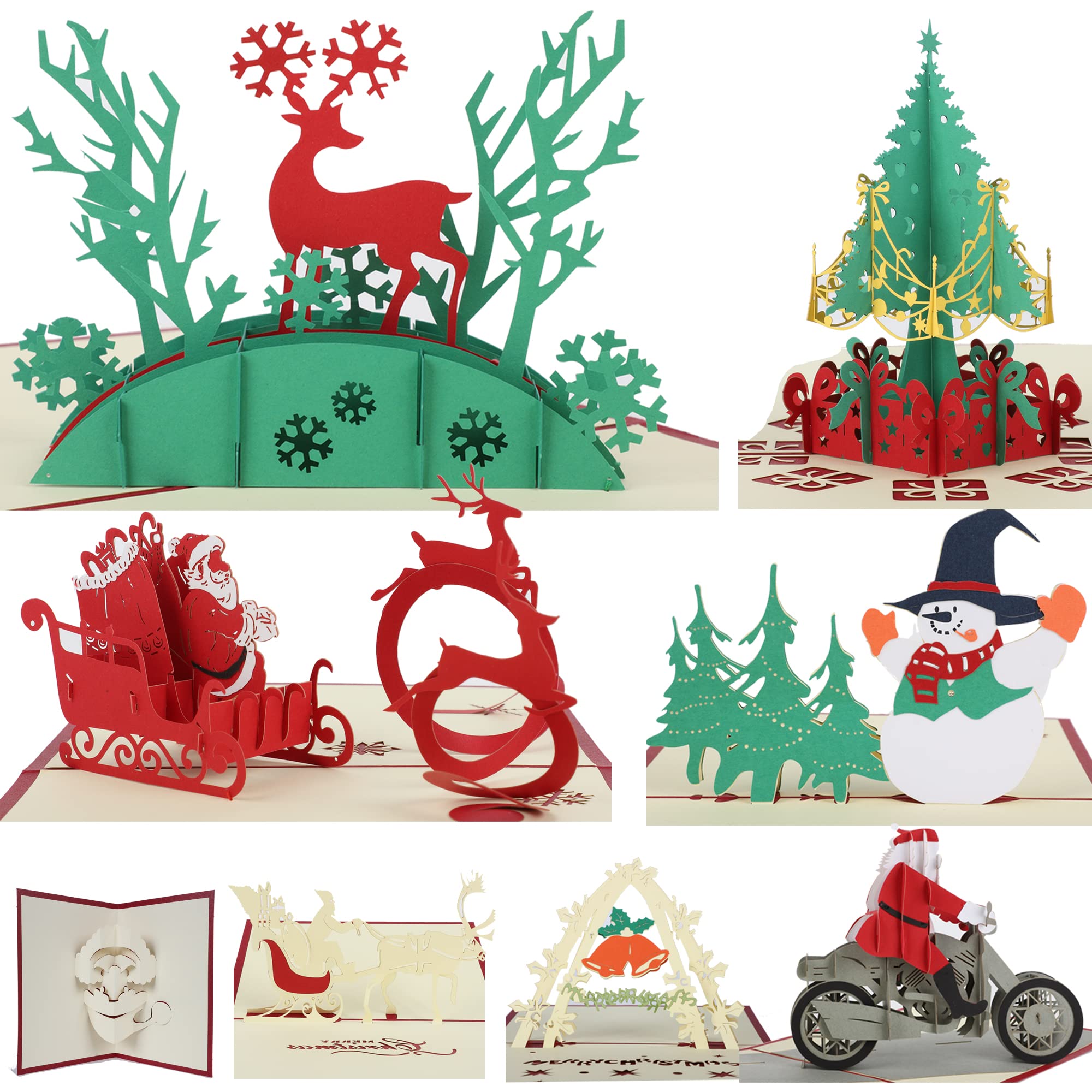 HAPEE 8 Pack of 3D Pop Up Christmas Cards | Greeting Holiday Note Cards with Envelopes for Xmas/New Year