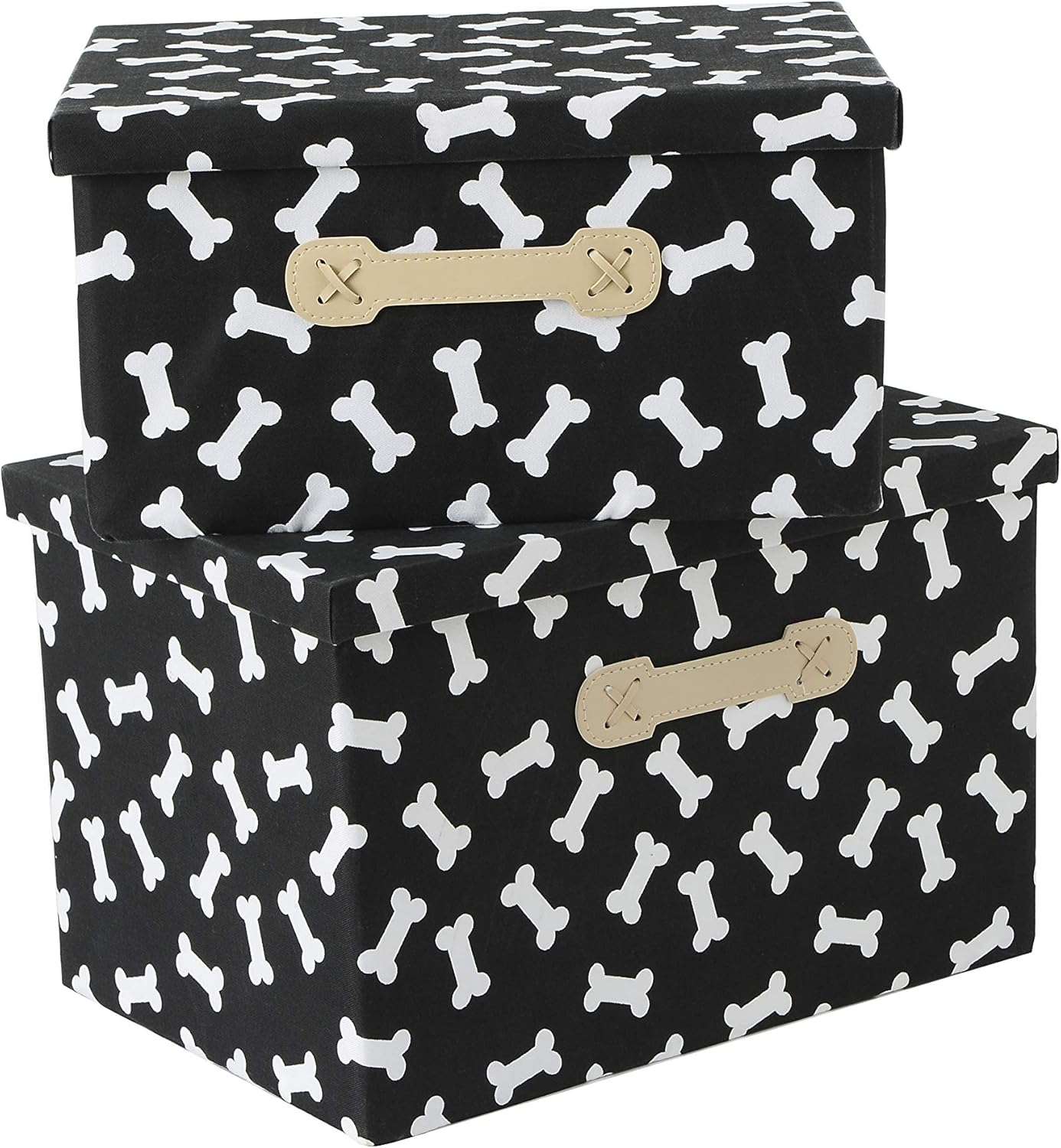 Enzk&Unity Decorative Foldable Fabric Storage Bins with Lids Cube Cotton Blended Storage Basket with Handle Organizer Box Containers for Shelf Home Office Closet Nursery, 2 Pack, Dog