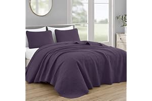 Chezmoi Collection Luca 3-Piece Oversized Bedspread Set, Queen Size, Purple - Summer Quilt Lightweight Microfiber Bedspread 100 x 106 - Floral Medallion Pattern Coverlet for All Season