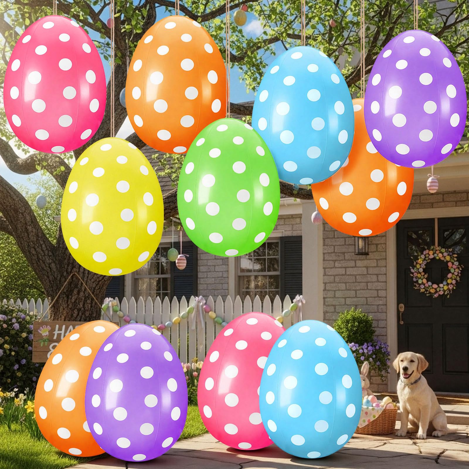 Photo 1 of 12 Pack 16 Inch, 24 Inch Easter Inflatable Eggs Jumbo Outdoor Decorations Easter Blow up Yard Decorations Gaint Big Yard Lawn Decor Kids Toys Bunny Colorful Eggs Inflatable Ornaments for Garden