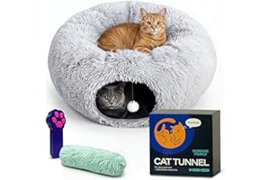 WONDER FAMILY Cat Donut Tunnel Bed - Cat Tunnels for Indoor Cats - XL Plush Circle Hideaway with Cat Toys, 3-in-1 Foldable Playground & Cozy Cave Bed, Gift-Ready House Under Christmas Tree for Ferret, Rabbit, Kitty