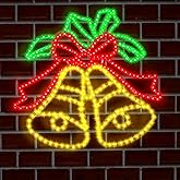 Rossesay 29.3 x 29.1 Large Lighted Christmas Bells, LED Christmas Window Silhouette Bell Lights for Outdoor Indoor Waterproof Xmas Tree Wall Bedroom Hanging Party Decoration