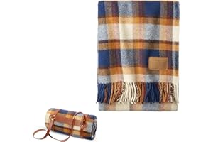 Pendleton Wool Blanket - Camping Blanket with Leather Strap Carrier - Plaid, Soft, Virgin Wool, Backpacking Blanket for Warmth and Comfort, Outdoor Adventures, Travel, Picnics, and Cozy Home Comfort