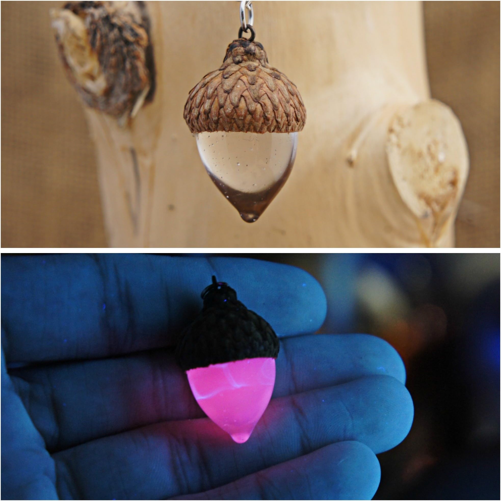 Lucy Pink UV Reactive Glass Acorn Pendant