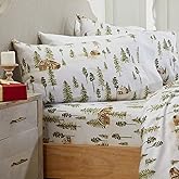 Market & Place 100% Cotton Twin Flannel Sheet Set | 3 Piece Deep Pocket Novelty Cozy Winter Bed Sheets | Double Brushed for Extra Softness & Comfort | Alpine Collection (Twin, Watercolor Forest)
