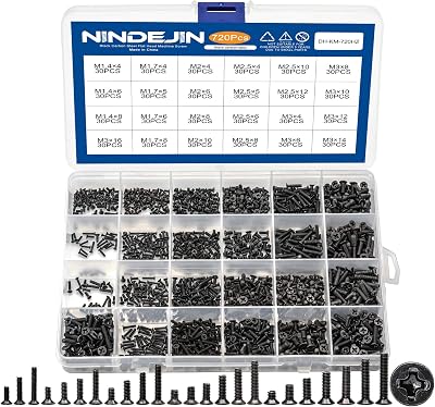 NINDEJIN 720pcs Carbon Steel Laptop Screws Kit M1.4-M3 Flat Head Phillips