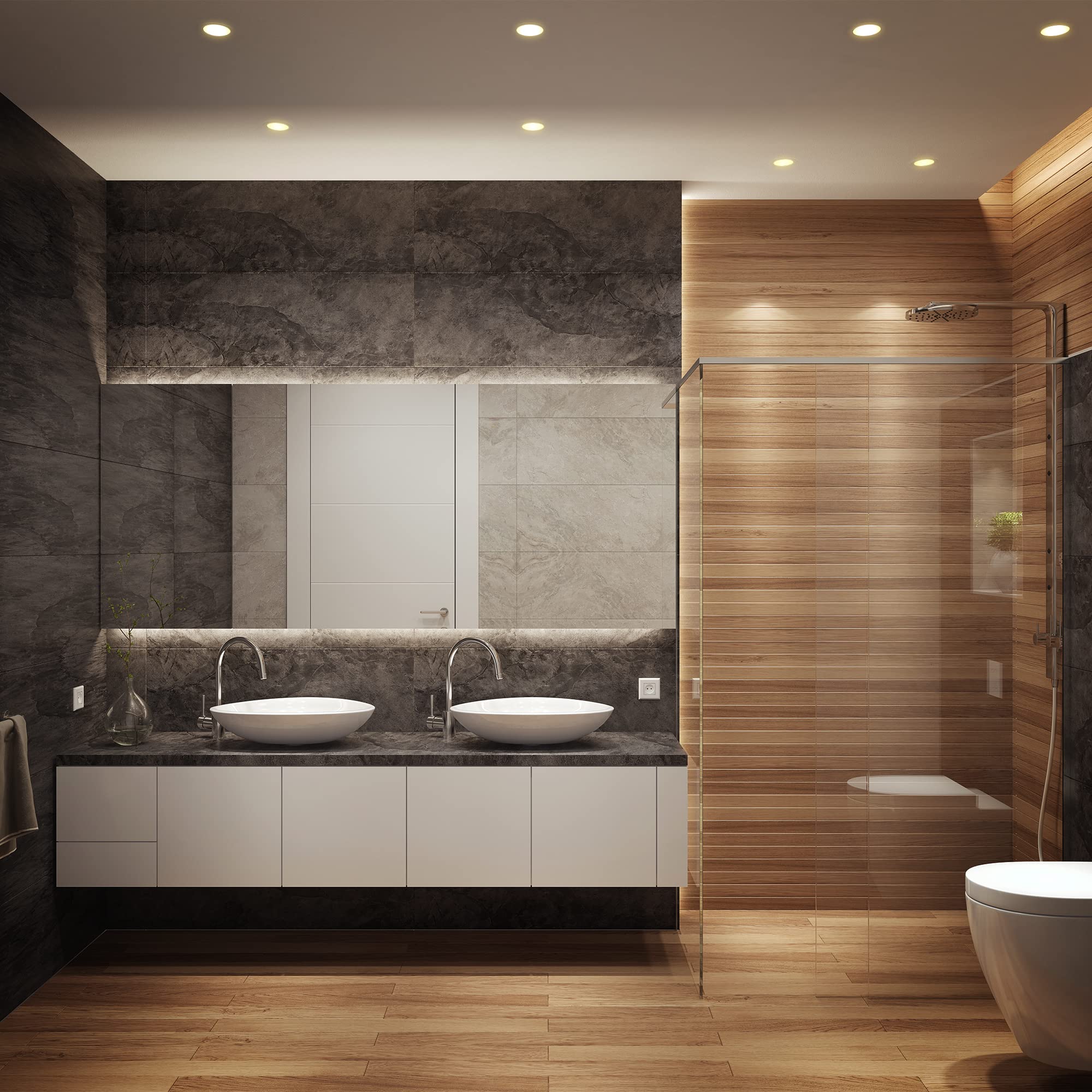 B.K.Licht - 5er Set LED Bad Einbaustrahler 230V mit Fernbedienung, buntes RGB Licht, Lochmass 70mm, LED Spot, Deckenspots, Spots, Einbauleuchten, Einbauspots, Badezimmer, 92x45 mm, Weiß 5