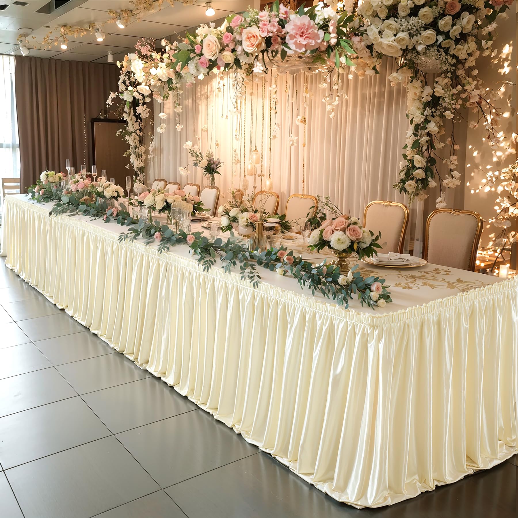 17ft Length Glitter Champagne Table Skirt for 8ft