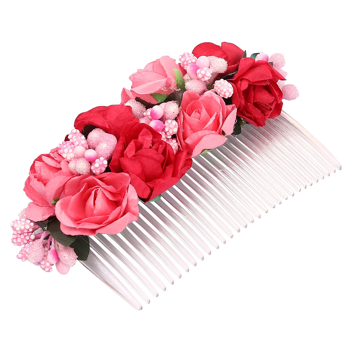 sanjog girl's flower comb clip (red, free size, vs101984)