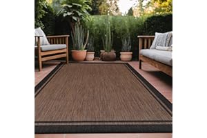 Luul Home Bordered Outdoor Rug 5x7 Washable Outside Carpet for Indoor Patio Porch Waterproof Easy Cleaning Non Shedding Area Rugs Nut Brown 5 x 7