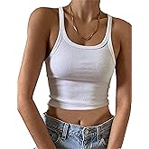 MISSACTIVER Women’s Basic Rib Knit Crop Tank Top Casual Solid Scoop Neck Sleeveless Crop Top Camisole