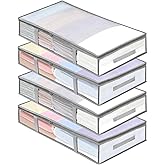 4 Packs Under Bed Storage Containers Bins, Humid-Proof Plastic Underbed Storage Bins, Closet Organizers and Clothes Storage Bags, Under the Bed Blanket Storage with Handles for Clothes,Bedroom