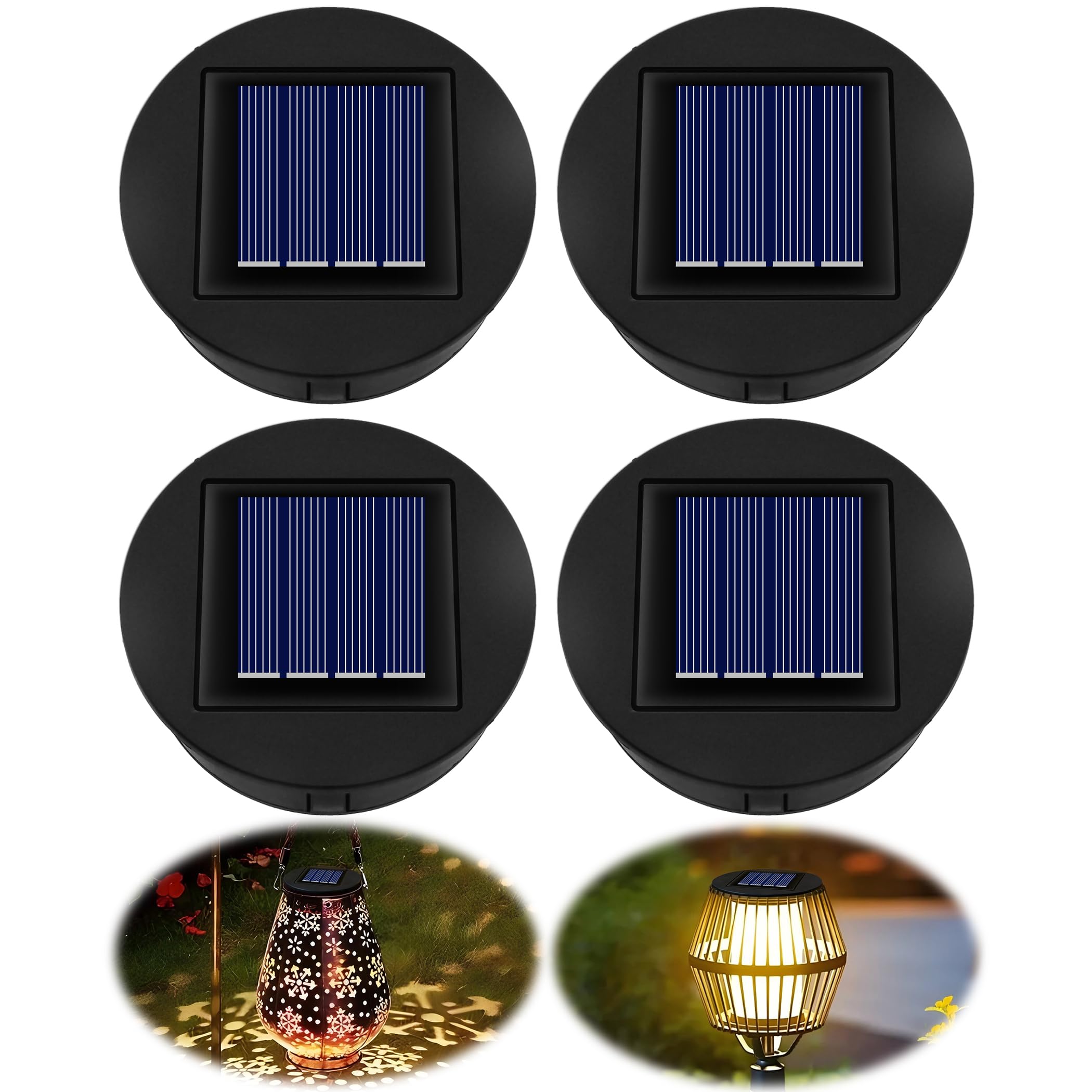 Solar Light Replacement Top 8cm for Outside Lanterns, 1.2V 600mAh, IP44 Waterproof with Warm Light, LED Solar Replacement Top Unit for Outside Garden Lantern Lamp, 4PCS