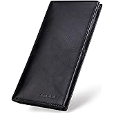 VISOUL Leather Checkbook Cover Wallet for Men with RFID Blocking, Mens Long Bifold Cash Tall Wallet with 11 Credit Card Slots 1 ID Window (Black)