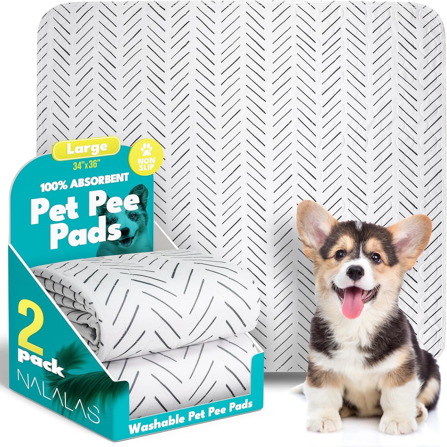 Photo 1 of NALALAS Washable Pee Pads for Dogs - Reusable Puppy Pads, Waterproof Training Mats, Non-Slip Dog Bed Pads, 34"x36" Ultra Absorbent Whelping Pads ((2 Pack) White Mud Cloth, 34" x 36")
