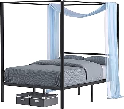 Amazon Com Yitahome Metal Canopy Bed Frame 14 Inch Platform Four Posters Bed With Built In Headboard Strong Metal Slat Mattress Support No Box Spring Needed Black Full Size Kitchen Dining