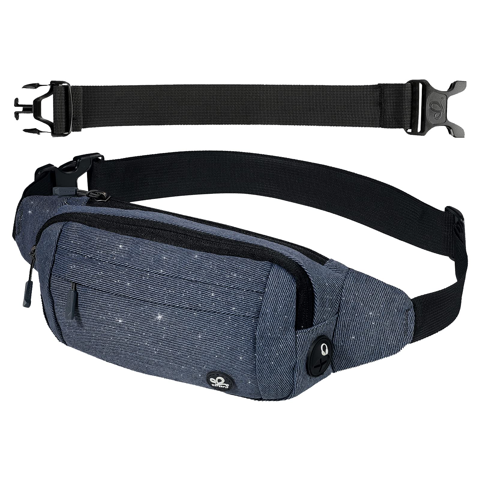 Waterfly Bumbags Waist Fanny Pack Ladies Fashion Bum Bag with Adjustable Belt for Sport Running Hiking Jogging Girls Women Men Denim Blue