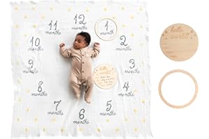 Pearhead Hello World Milestone Blanket and Prop, Baby Monthly Milestone Updates, Growth Blanket with Photo Posing Props, Ideal, Perfect Newborn Gift and Nursery Decor