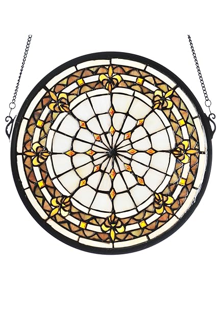 Amazon Com 13 Inch Round Fleur De Lis Medallion Stained Glass