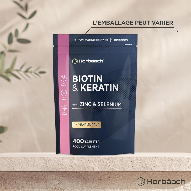 Biotine Cheveux avec Kératine et Zinc - 400 Comprimés - +1 An de Réserve