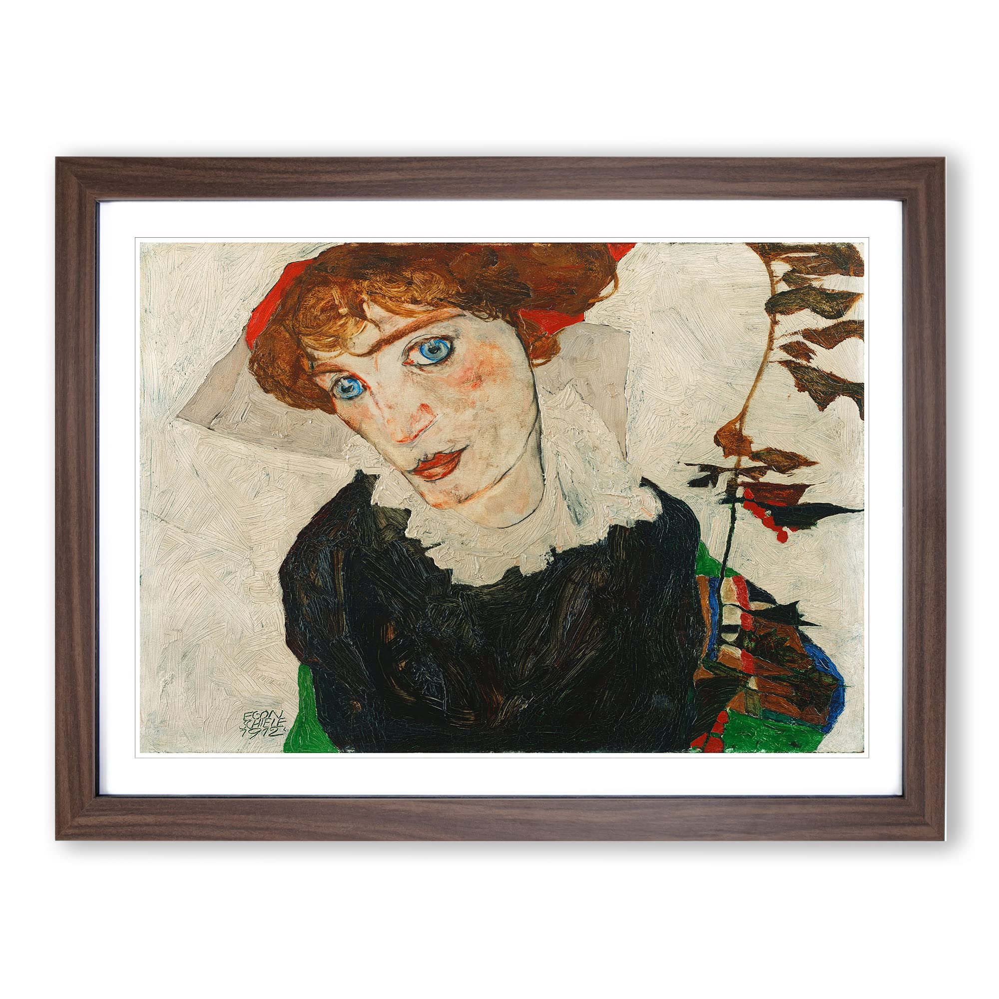 Portrait Of Wally Neuzil By Egon Schiele Classic Painting Framed Wall Art Print, Ready to Hang Picture for Living Room Bedroom Home Office Décor, Walnut A3 (46 x 34 cm)