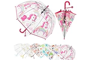 MRTLLOA Kids Clear Bubble Umbrella with an Easy Grip Curved Handle, Safety Transparent Dome Bubble Umbrella for Toddler Boys Girls