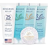 BERGMAN KELLY - Hotel Toiletries Bundle - Tropical Waterfall, 1 oz each, 125 Pieces - 5-Piece Set: 25 each Round Bar Soap, Shampoo, Conditioner, Body Lotion & Body Wash - Bulk Mini Guest Amenities