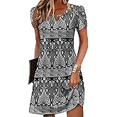 Zeagoo Women's Casual A-Line Dresses with Pockets Summer Floral Tshirt Dress Short Sleeve Mini Dress Flowy Sundresses