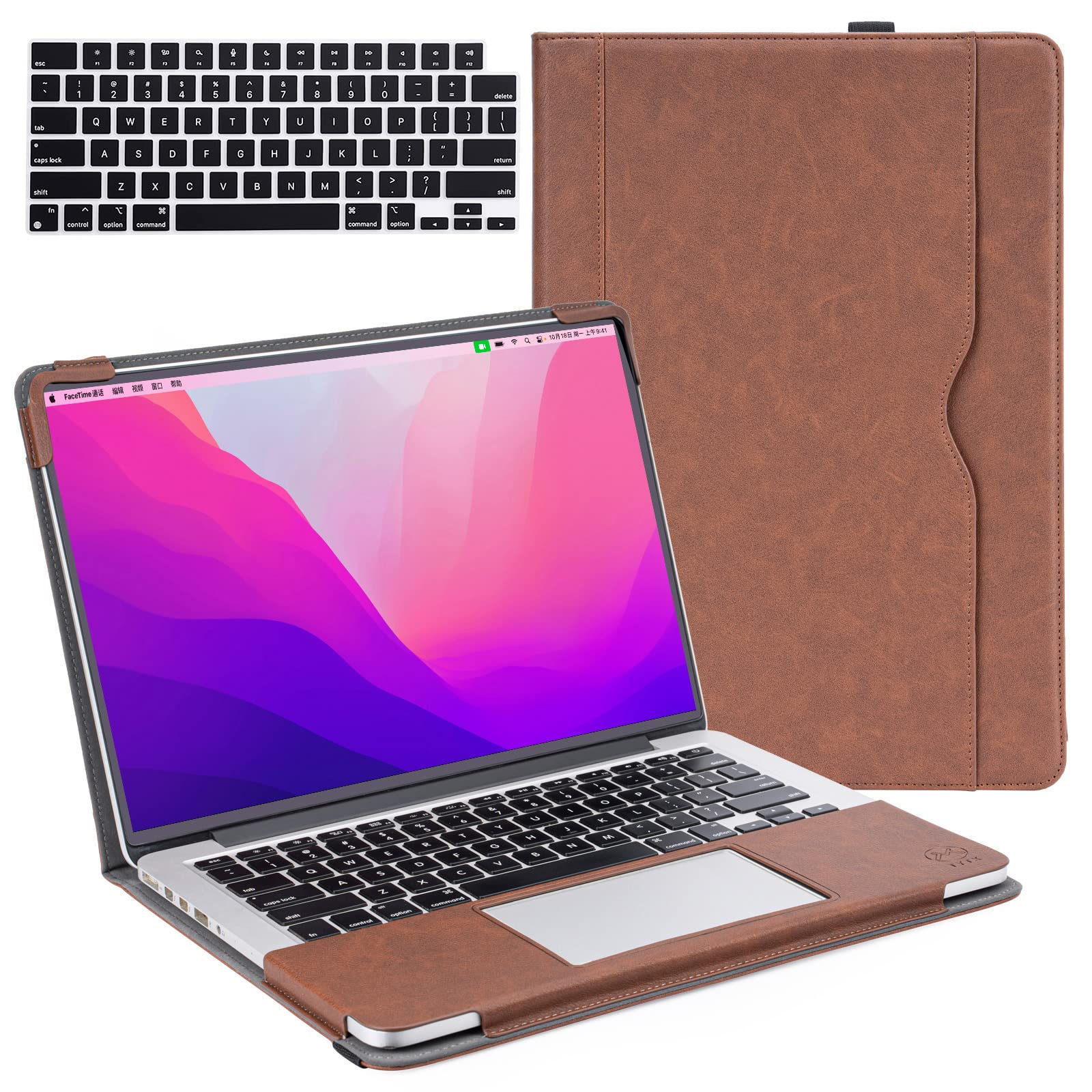 TYTX Compatible with MacBook Pro 14 Inch Leather Case Folio Book 2023 2022 2021 A2779 M2 A2442 M1 Pro / M1 Max, Protective Laptop Case Cover for MacBook Pro 14 '' with Keyboard Cover, Dark Brown