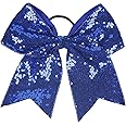 Xansema Women Girls Kids Teens Sequins Hair Bows Elastic Hair Tie Ribbon Large Cheer Bow Ponytail Holder Hair Band (Deep Blue)
