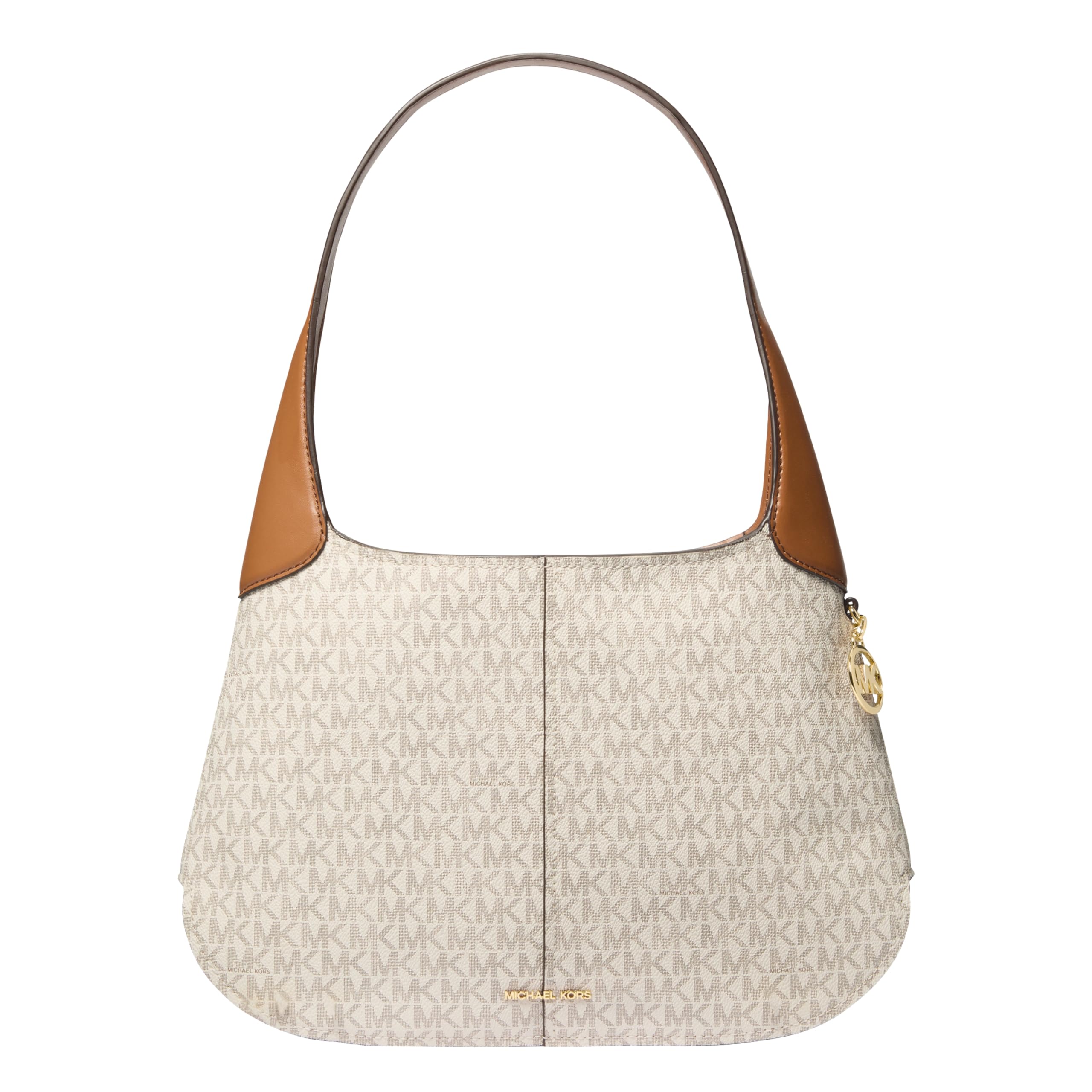 Michael Kors Women’s Alice Large Top-Zip Shoulder, Gold-Tone Hardware/MK Signature Semi Lux Black, Vanilla/Acorn