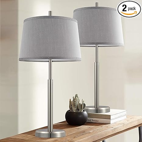 Amazon Com Oneach Modern Table Lamps Set Of 2 For Living Room Nightstand Side 28 75 Table Lamps With White Drum Shade Bedside For Bedroom Study Office Silver Home Improvement