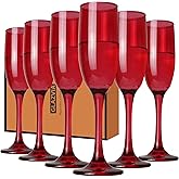 GLAZVIA Champagne Flutes Glasses Set of 6-6oz Elegant Red Glass, Unique Red Colored Long Stem Champagne Flute Gift for Wedding, Anniversaries, Parties, Birthday, Restaurant, Home Bar